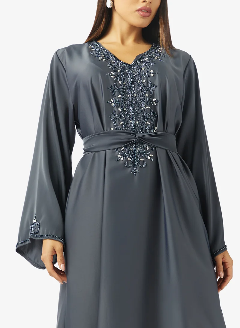 hayas closet  Embellished Belted Jalabiya for Women | Best Price UAE